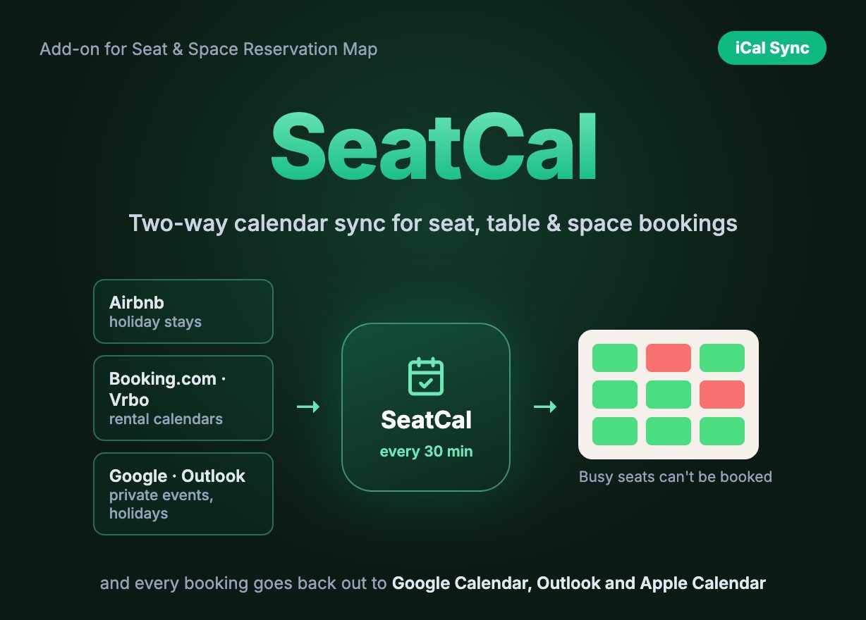 SeatCal - two-way iCal calendar sync add-on for Seat & Space Reservation Map